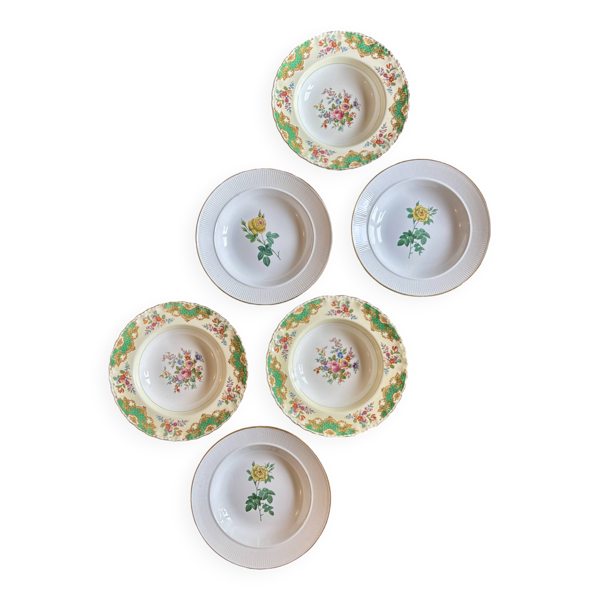 Lot de 6 assiettes creuses anciennes dépareillées