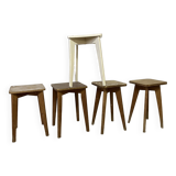 Série de 5 tabourets d'atelier en bois vintage