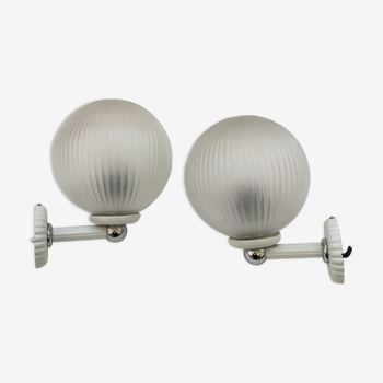 Pair of frosted glass ball sconces