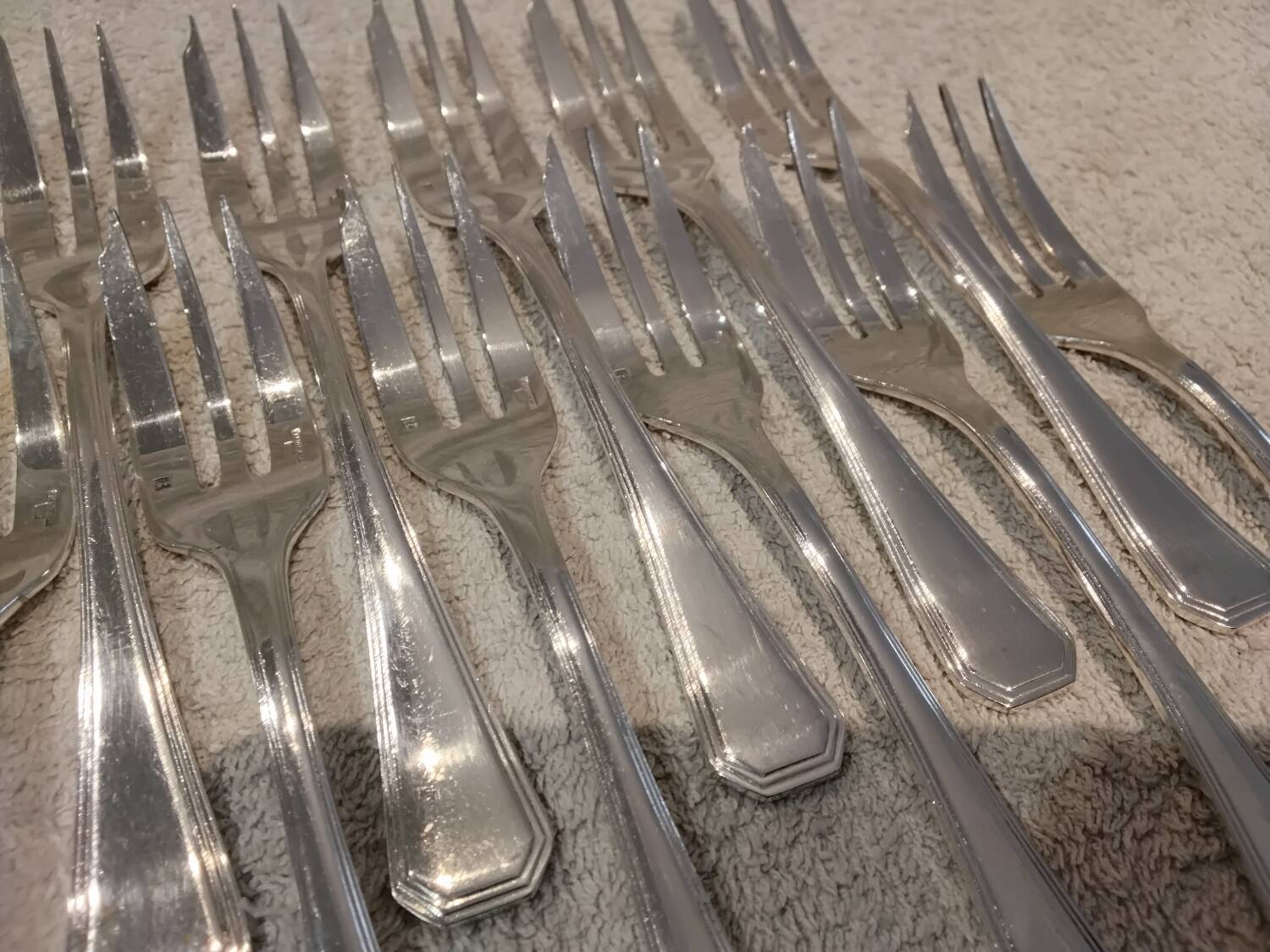 12 silver-plated cake forks by Christofle America