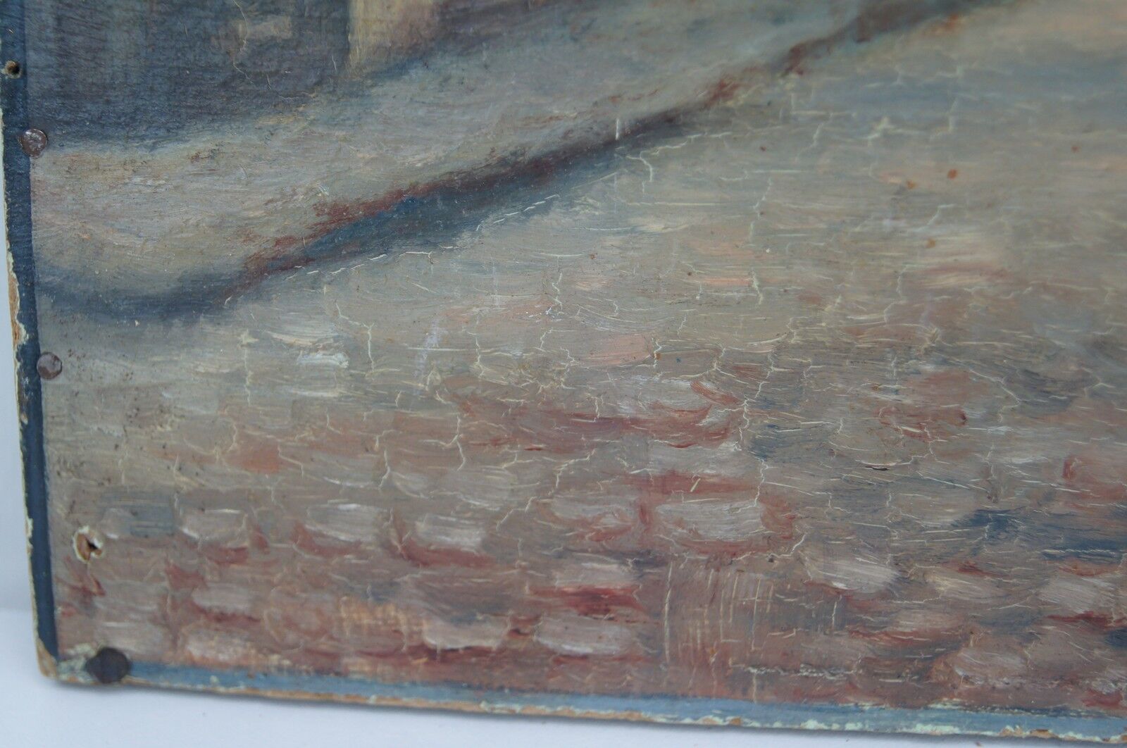 Oil on cardboard "The Street" signed and dated "Gillot 1918"