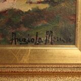 Italian signed countryside landscape painting from 20th century
