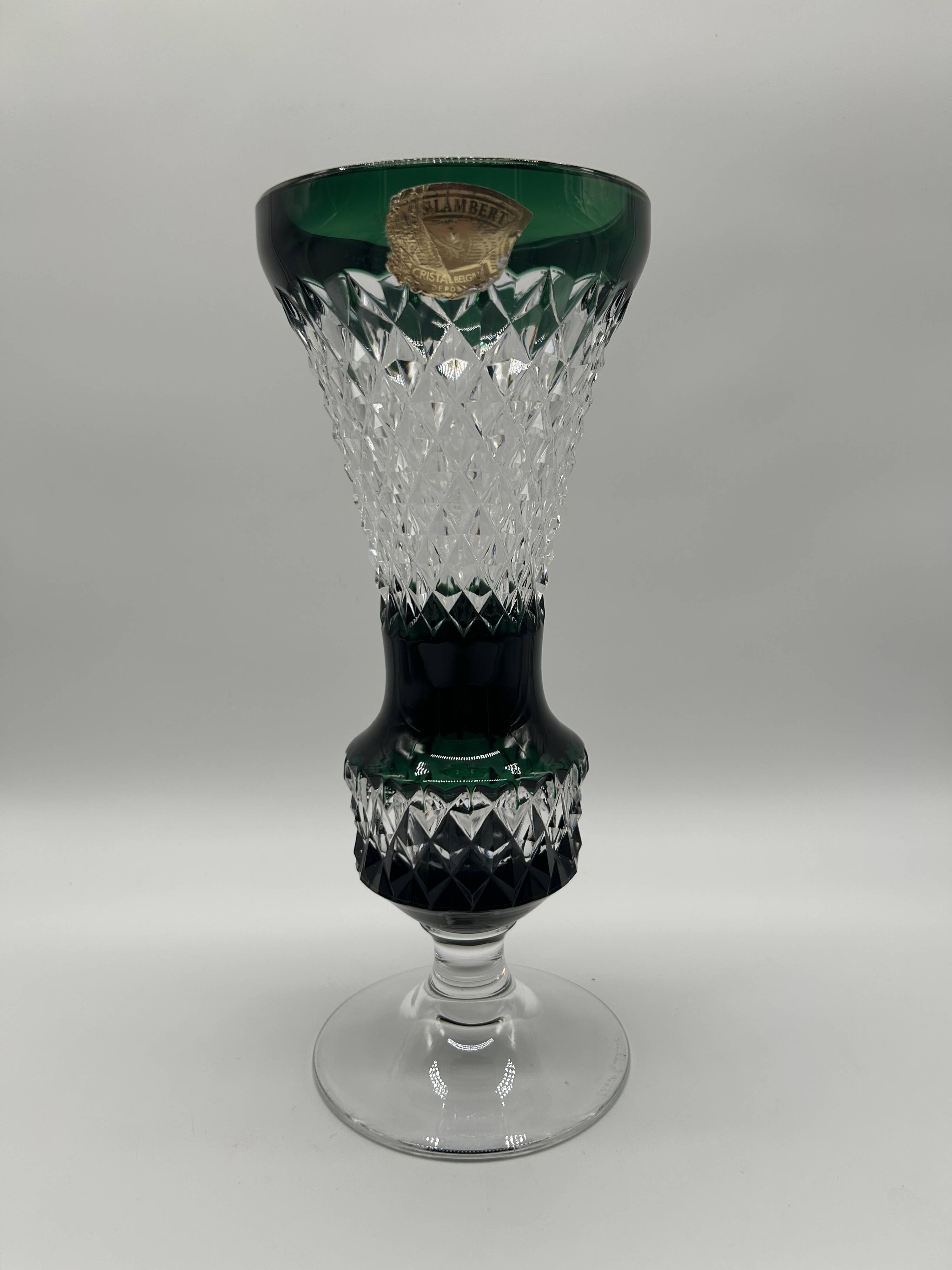 Val Saint-Lambert crystal vase, cut and lined in green