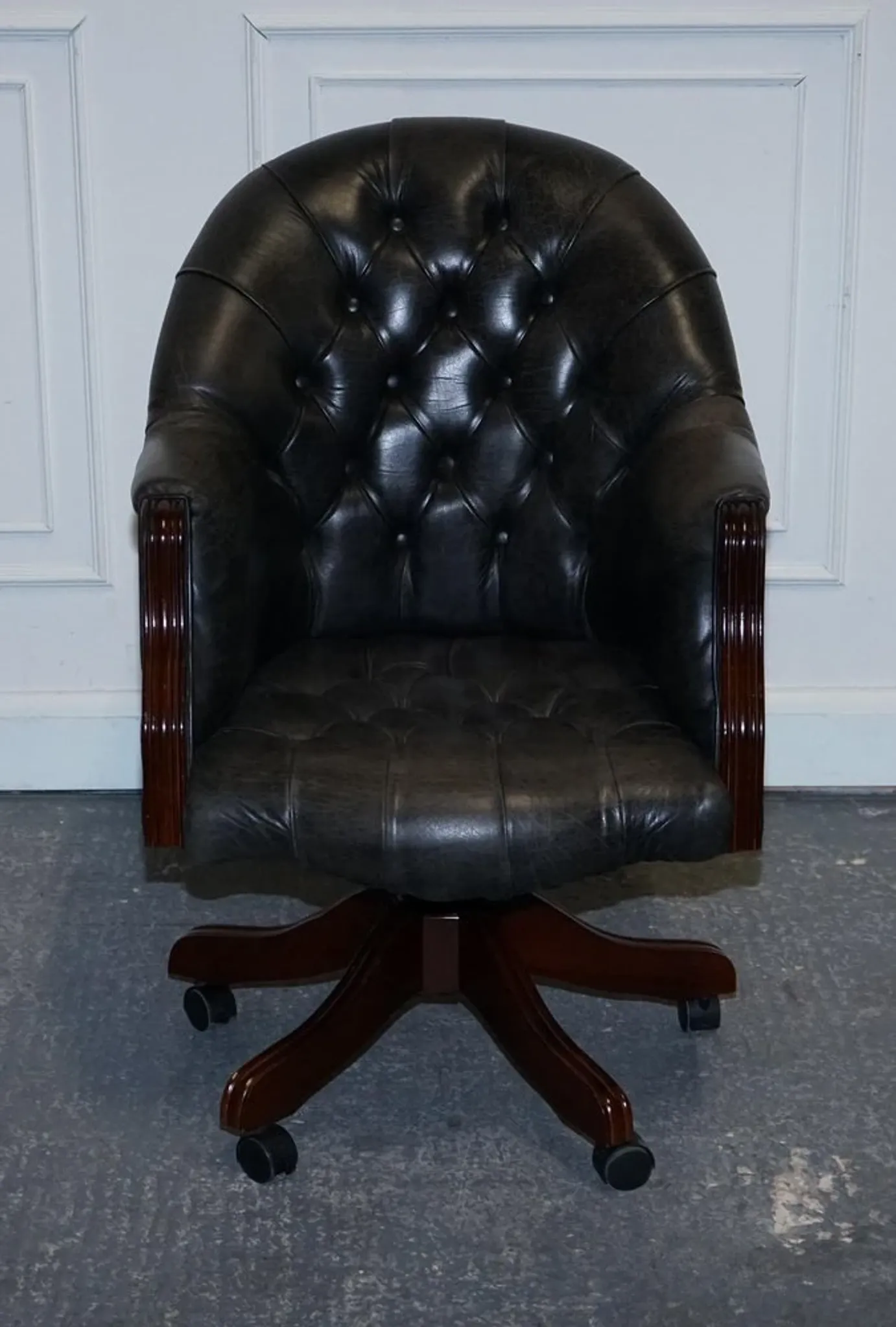 Vintage Chesterfield Chair in Dark Grey Leather