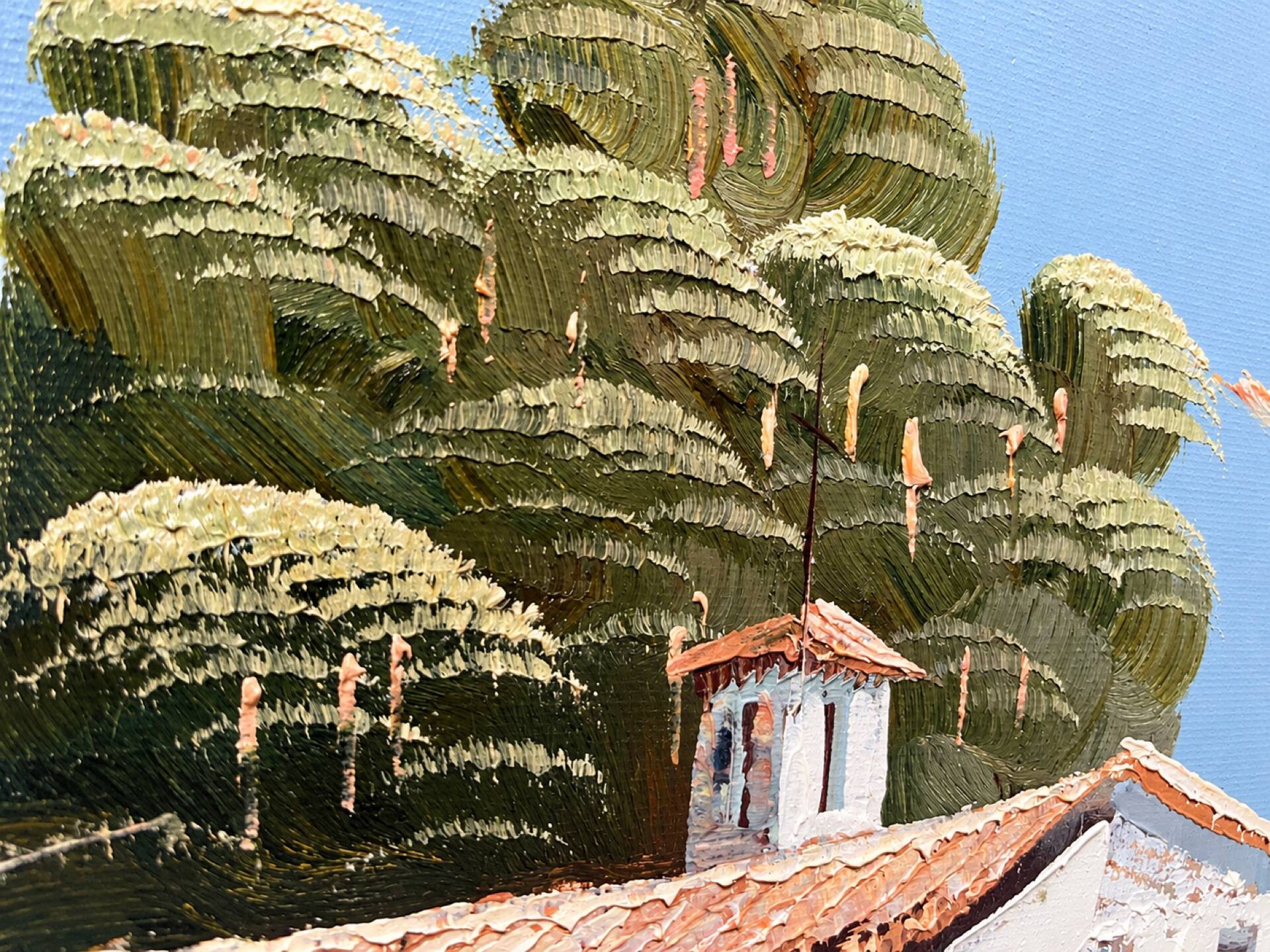 Vintage Mediterranean landscape – oil on canvas with a knife, yes