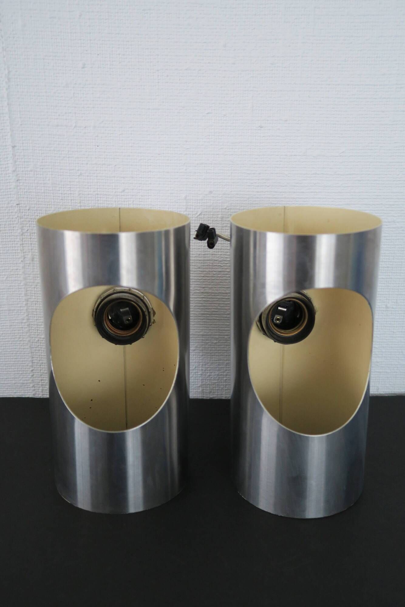 Paires appliques  tubes vintage 1970 inox satiné