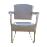 gray armchair wear skai see photo. Tubular frame. Sled feet.
