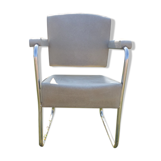 gray armchair wear skai see photo. Tubular frame. Sled feet.