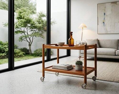 Chariot de bar danois moderne du milieu du siècle par Hans J. Wegner pour Andreas Tuck, années 1950.