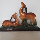 Art Deco ceramic sculpture of a pair of antelopes by Charles Lemanceau