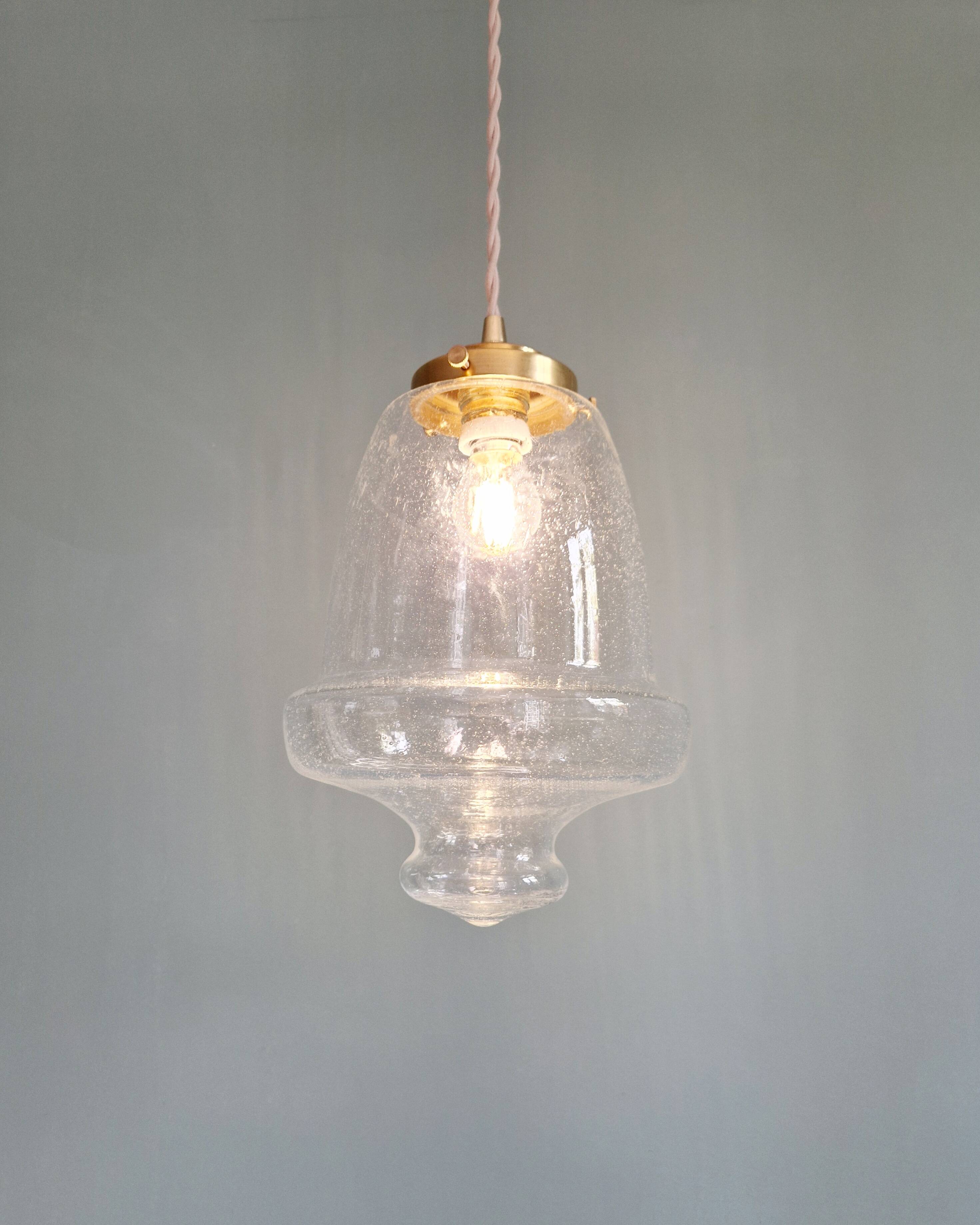 Vintage pendant light in transparent bubbled glass, 70s