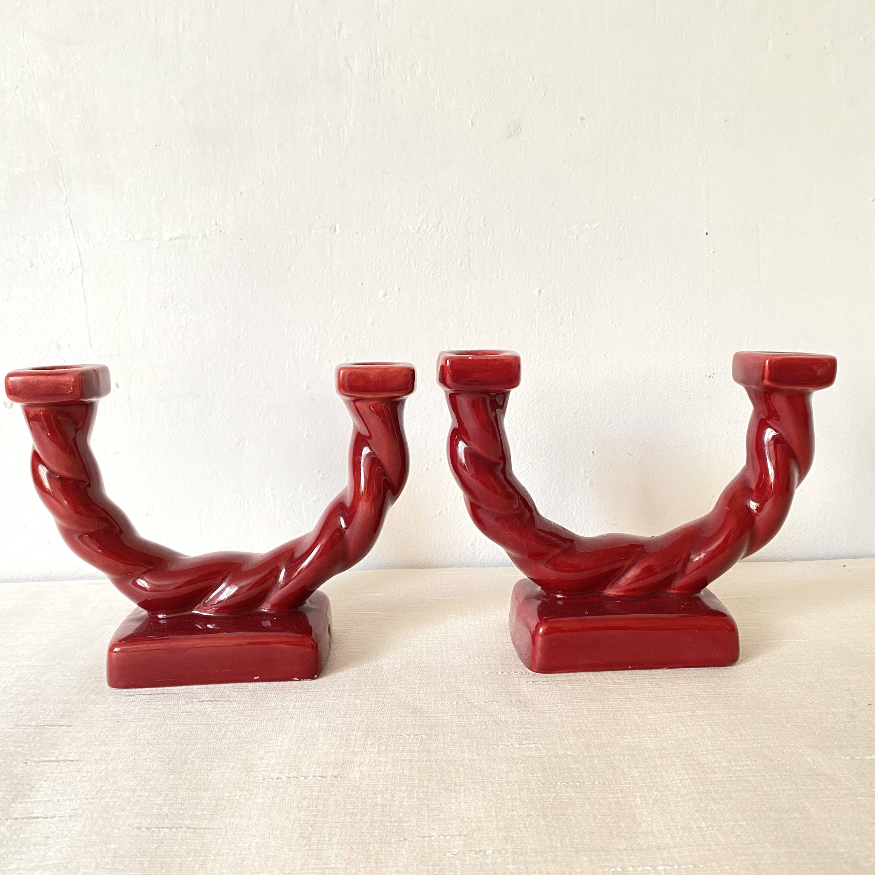 Pair of double ceramic candlesticks, 1950s