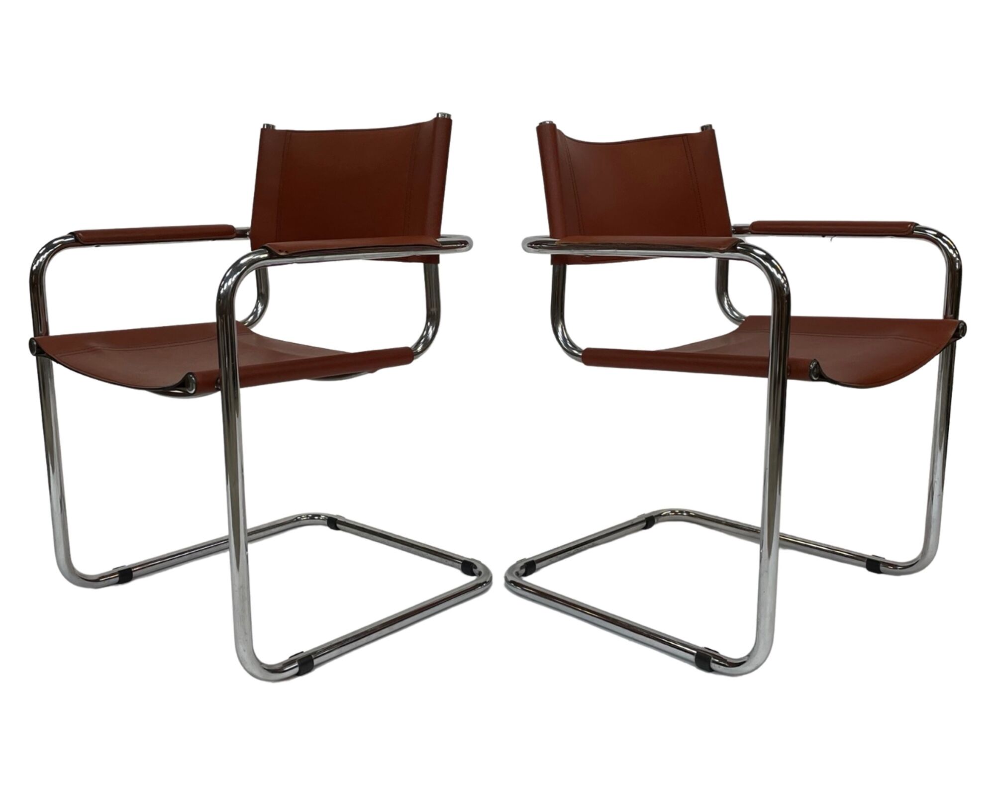 Set of 4 Bauhaus cantilever chairs cognac leather and chrome Design