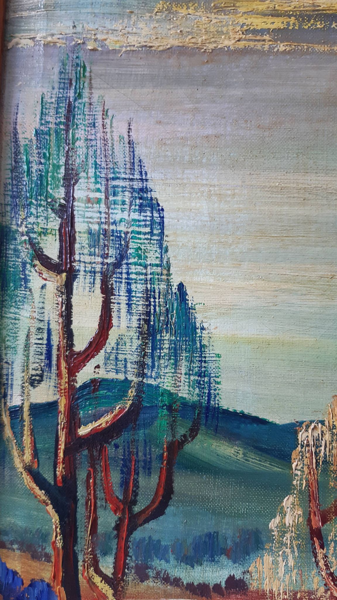 Oil painting on canvas landscape expressionist trees 30-40s signed
