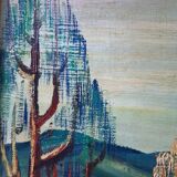 Tableau huile sur toile paysage arbres expressionnistes années 30-40 signé