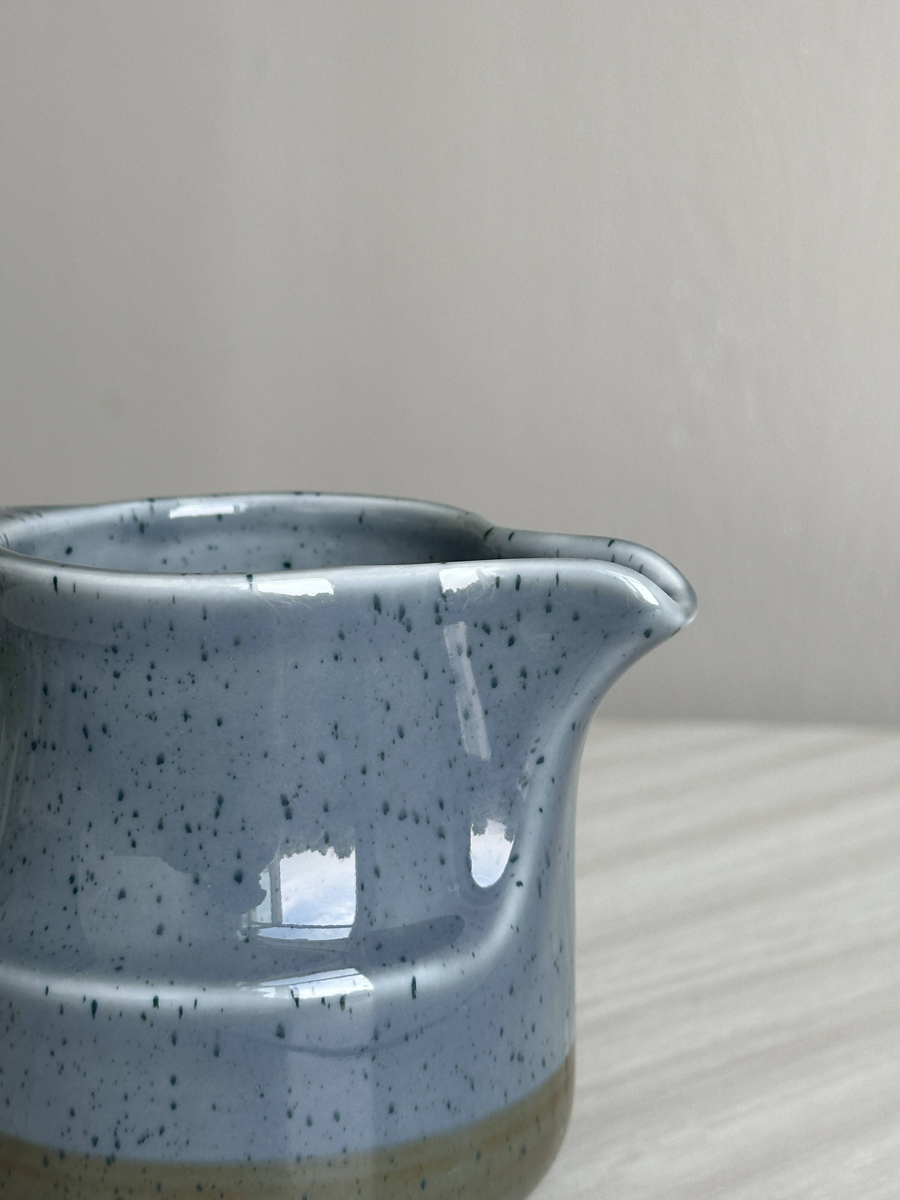 Small sauce boat, blue speckled ceramic creamer