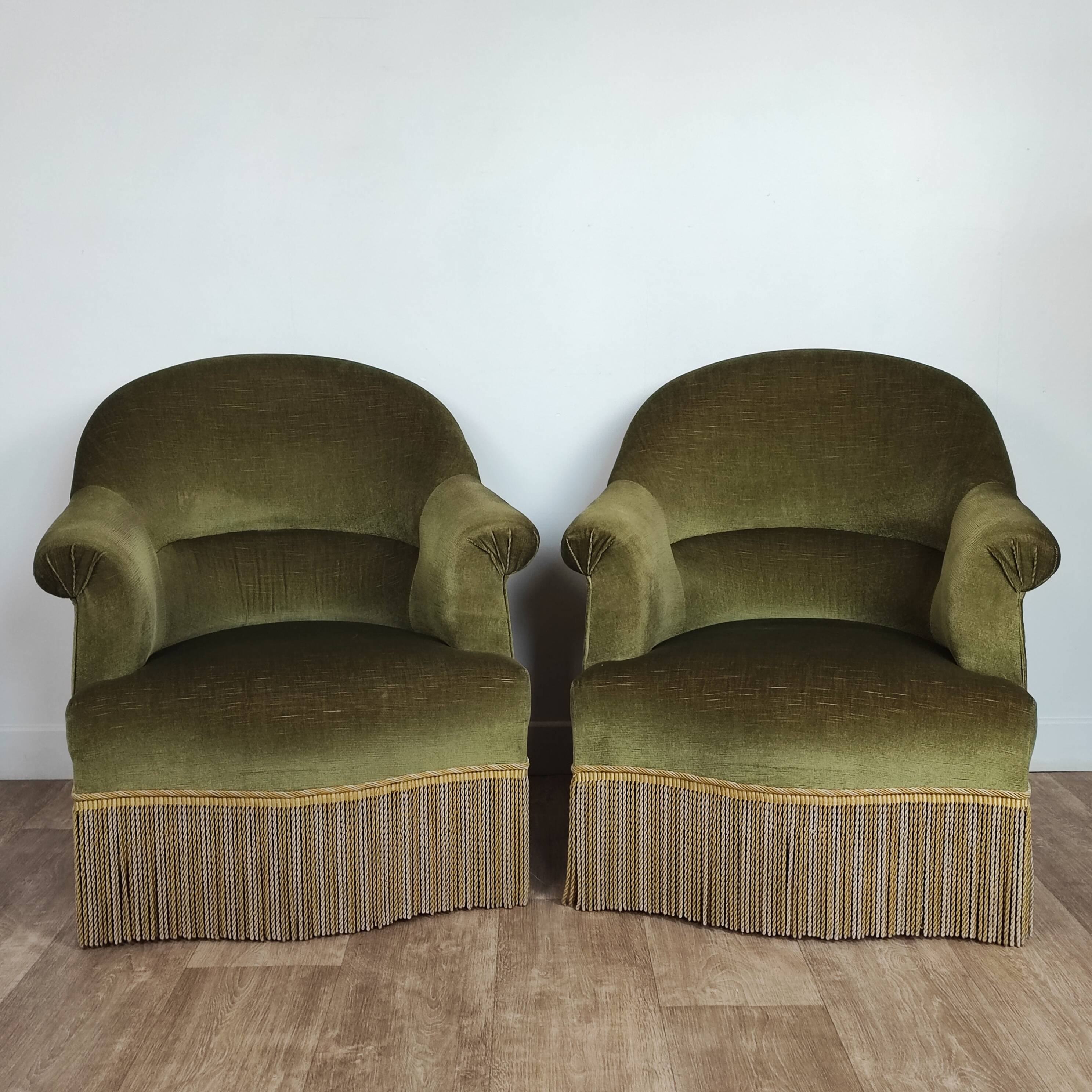 Pair of velvet toad armchairs