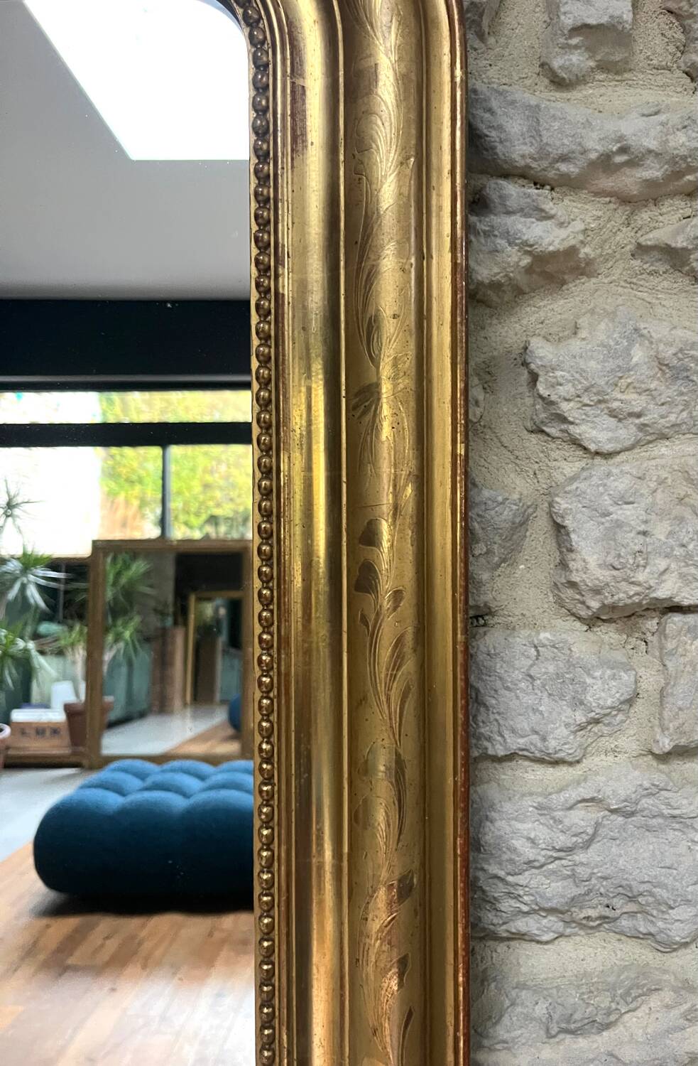 Antique mirror 173/94.5cm Louis-Philippe with a pediment and beaded overmantel.