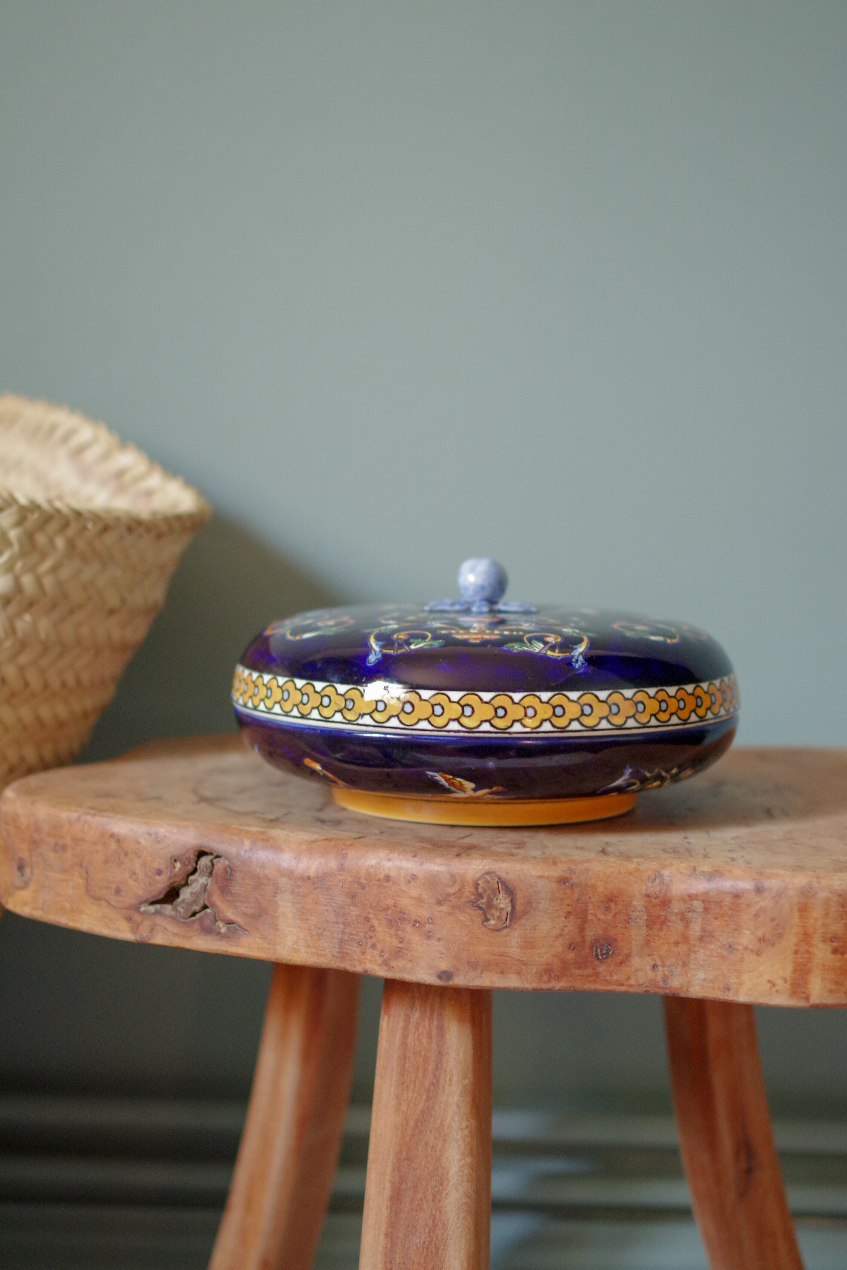 Gien blue earthenware candy box