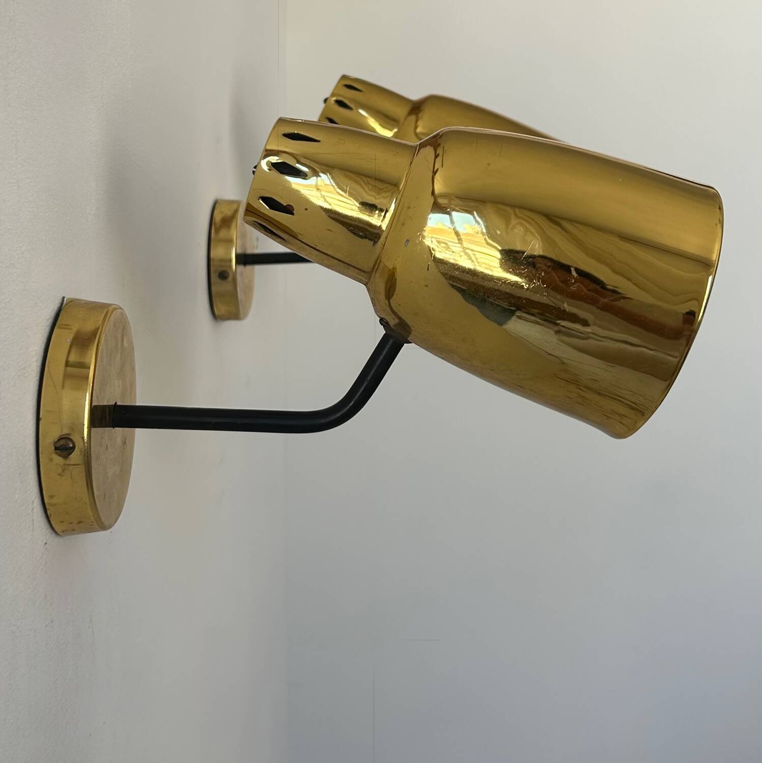 Pair of vintage adjustable wall lights, brass, France 1960