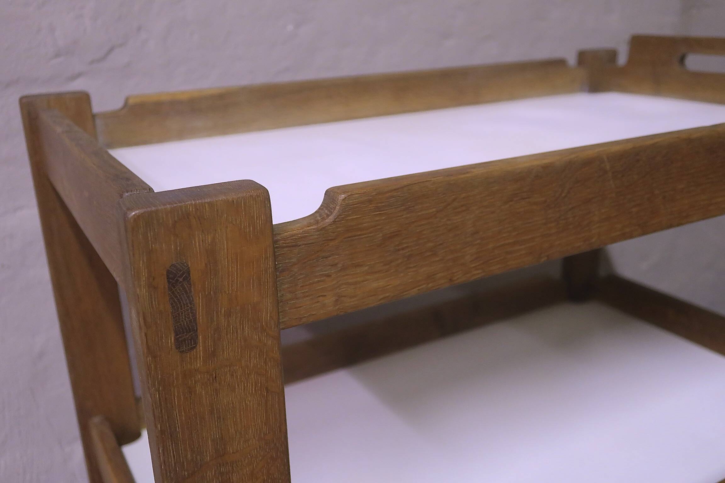 Brutalist Scandinavian bar cart / serving trolley in solid oak, 1950s