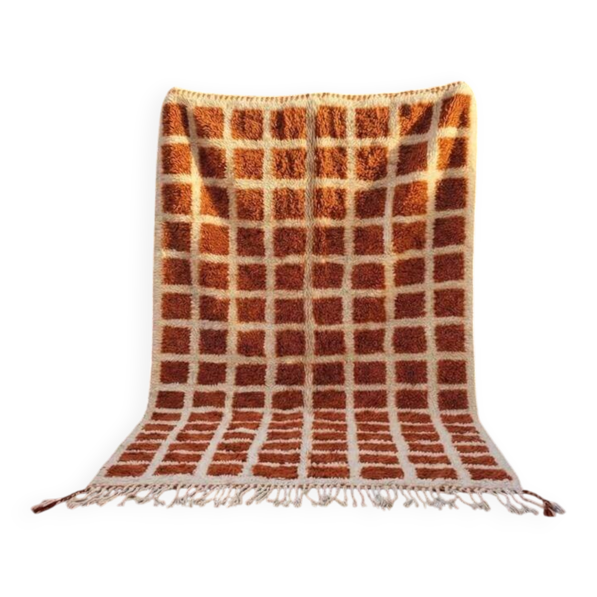 Ecru Moroccan rug with geometric patterns 200cm x 270cm.