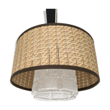 Vintage hanging lamp glass globe and raffia lampshade