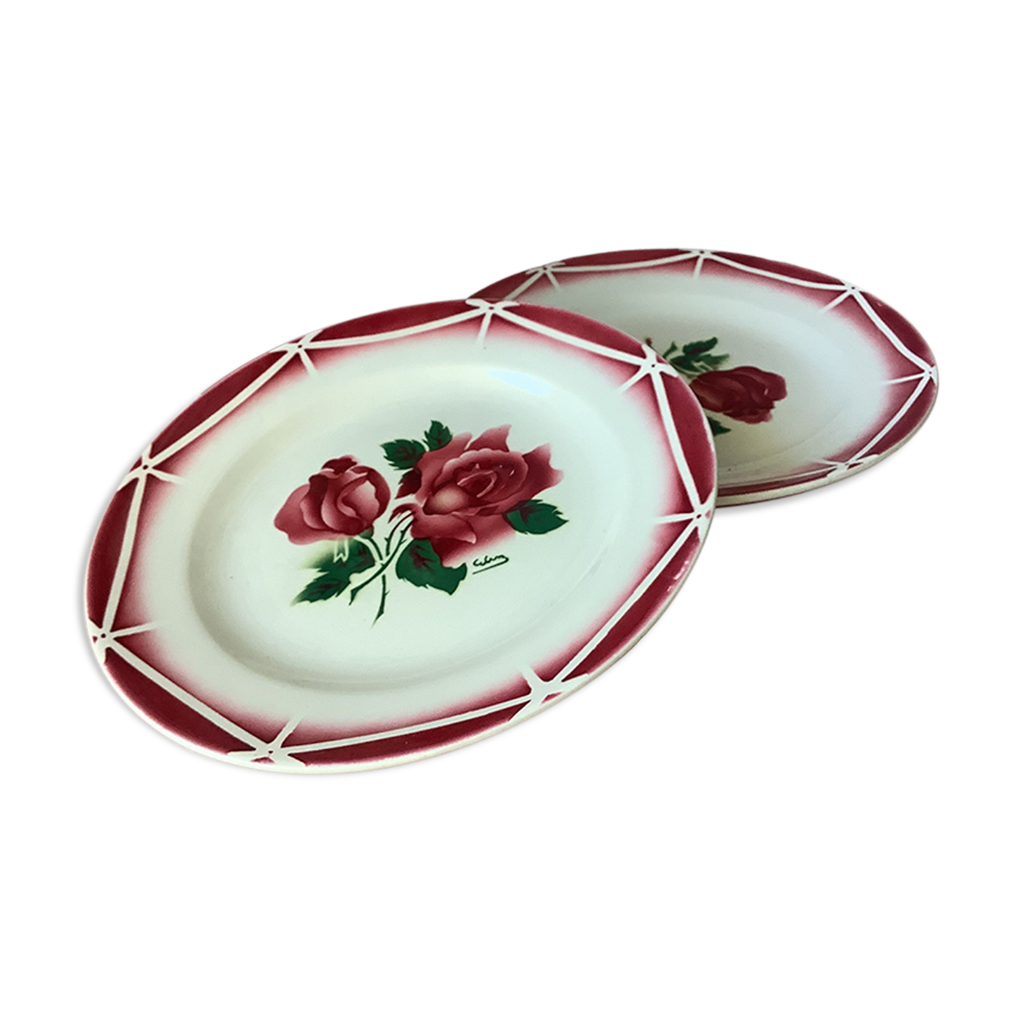 Plates Digoin Cibon Ironstone floral decoration