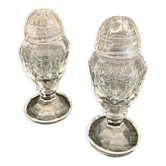 Duo of crystal salt shakers and pepper shakers