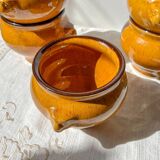 5 vintage lion head bowls in speckled ochre stoneware, Emile Henry style – Made in France