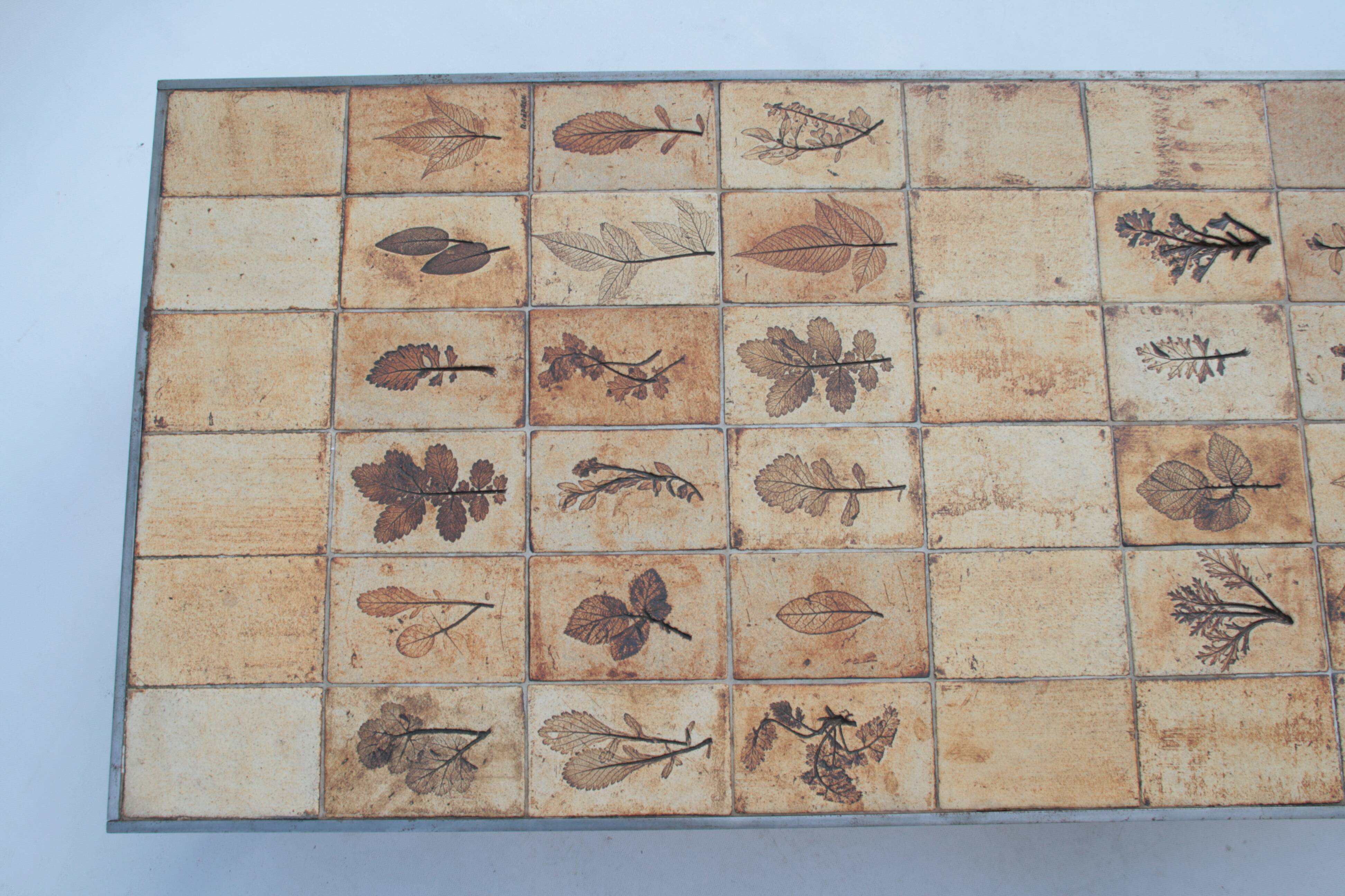 Rectangular metal and cermal herbarium coffee table by Roger Capron, 1960s