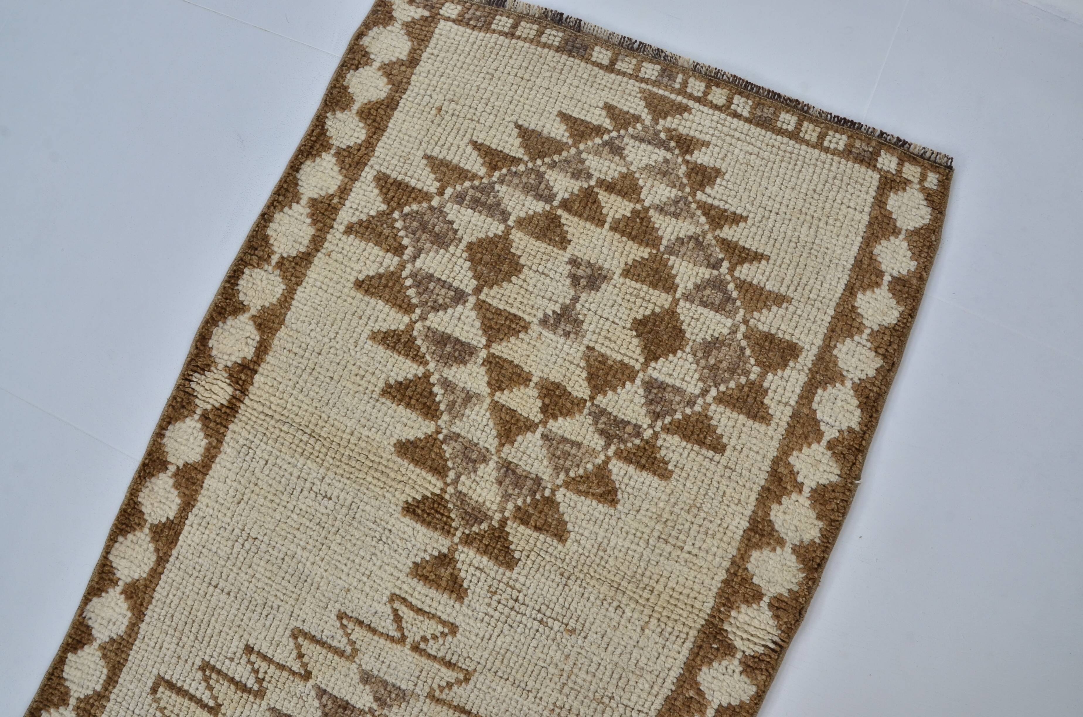 Decorative Vintage White Wool Runner Rug sku 2072