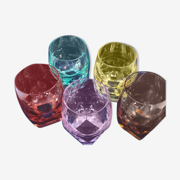 Set of 5 Moser-colored whiskey glasses