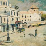 Impressionist Town Scene - Oil on Canvas