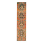Tapis coureur vintage turc Oushak fait à la main en laine et coton orange des années 1970, 80x320.
