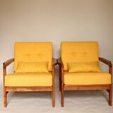 Paire de fauteuils scandinaves vintage en curry jaune rembourrage fauteuil coussin salon ambre