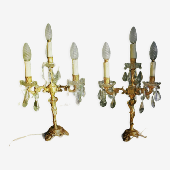 Lampes antiques en bronze et cristal