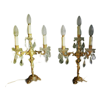 Lampes antiques en bronze et cristal