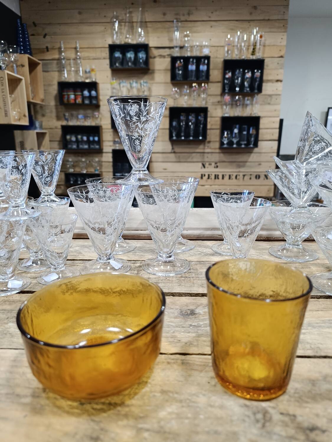 Bol et verre vintage ambrés