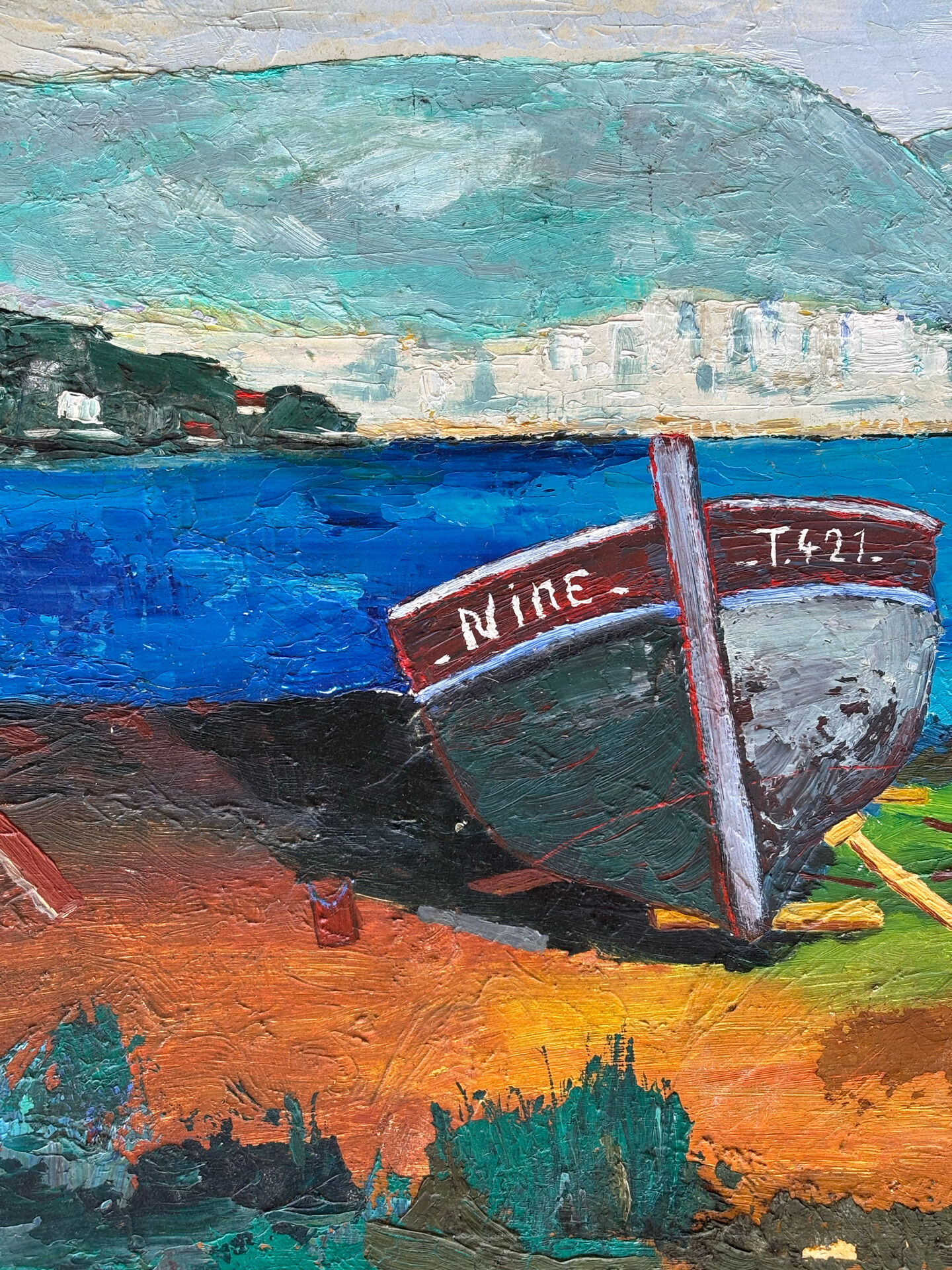 Suite de 3 huiles sur panneaux - paysages marins