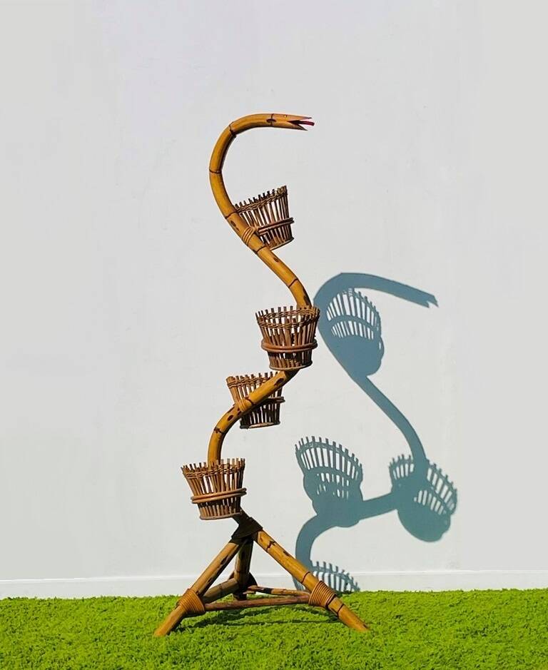 Bamboo snake plant holder. Vintage 50s.