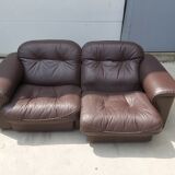Set of 2 brown leather loveseats by de sede, 1983