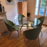 Glass table by designer Bernard Dequet from the 90s