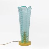 Mid-Century Modern Brass and Murano Glass Leaf Palm Table Lamps