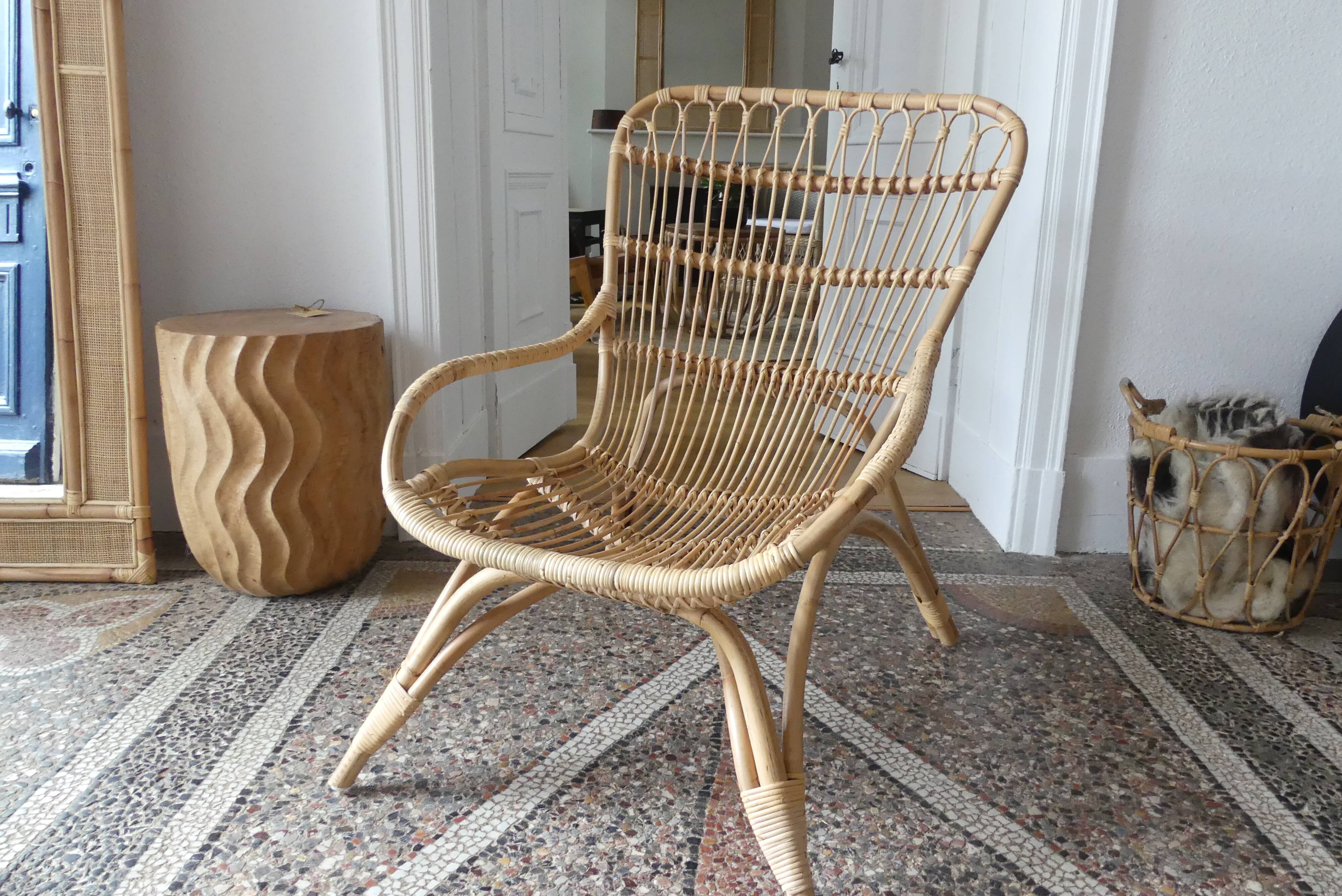 Natural rattan armchair