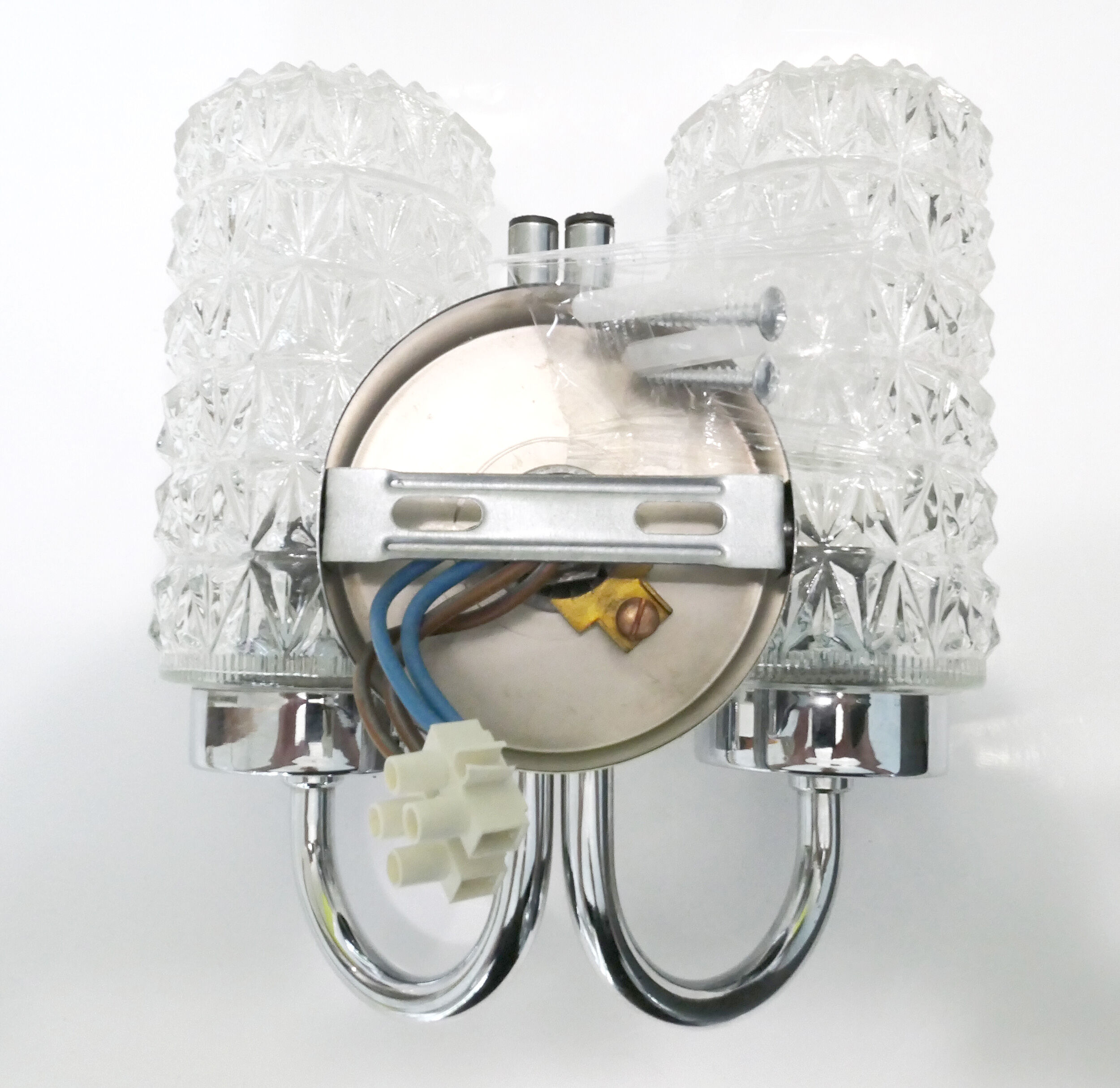 Double wall lamp 1970's chrome and glass