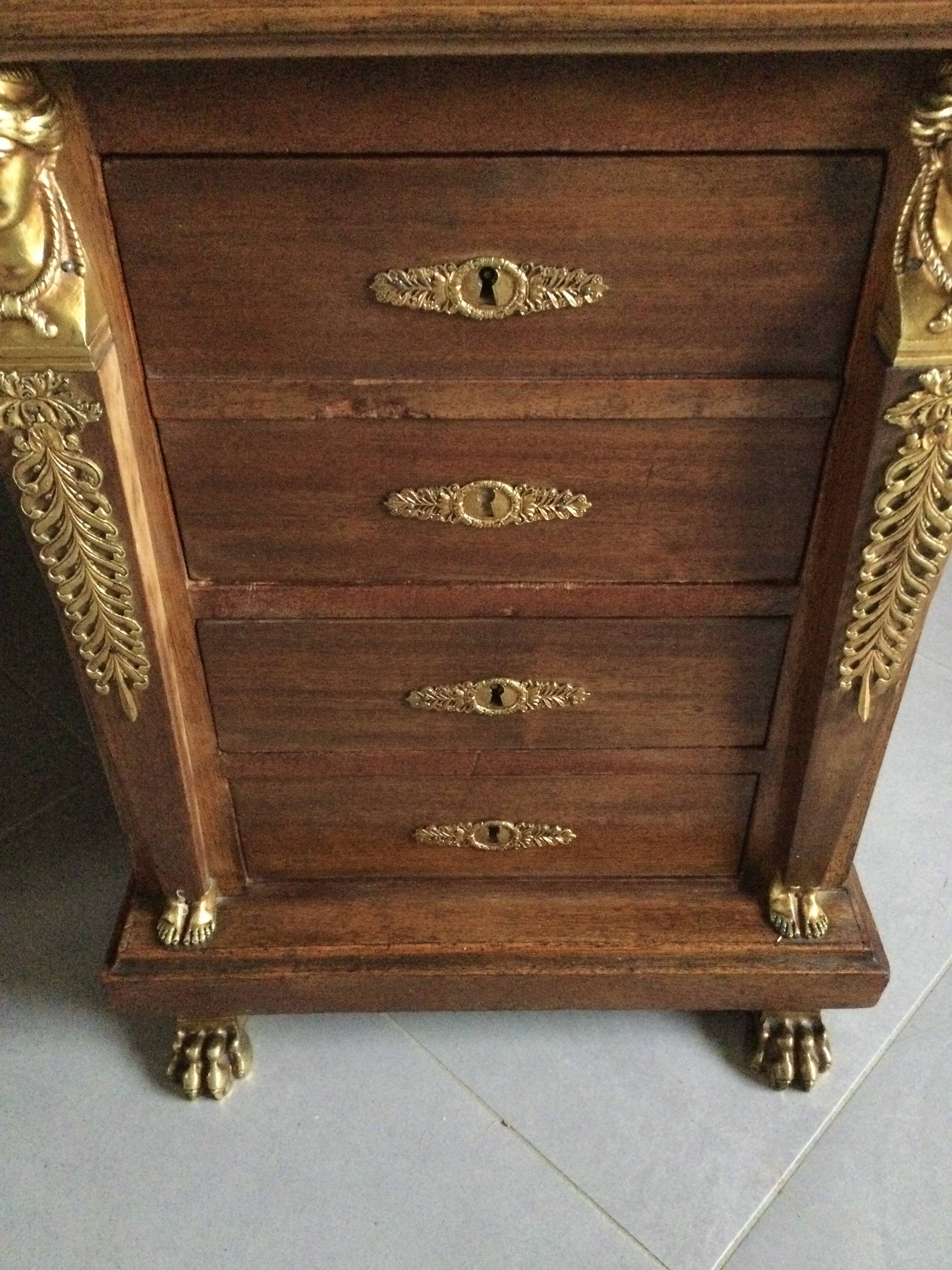 Empire desk with mahogany and oak pedestals
