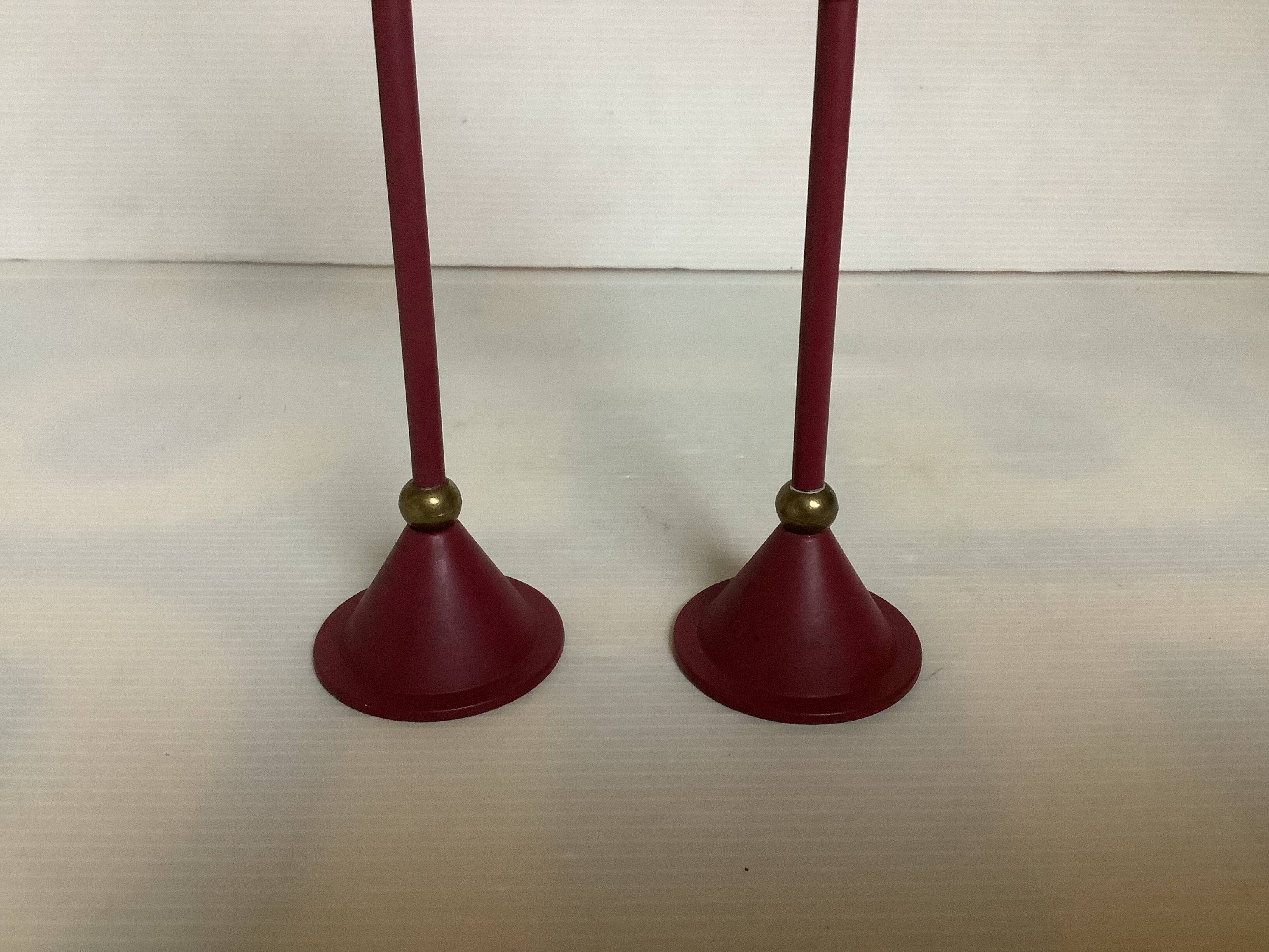 Pair of vintage burgundy candlesticks