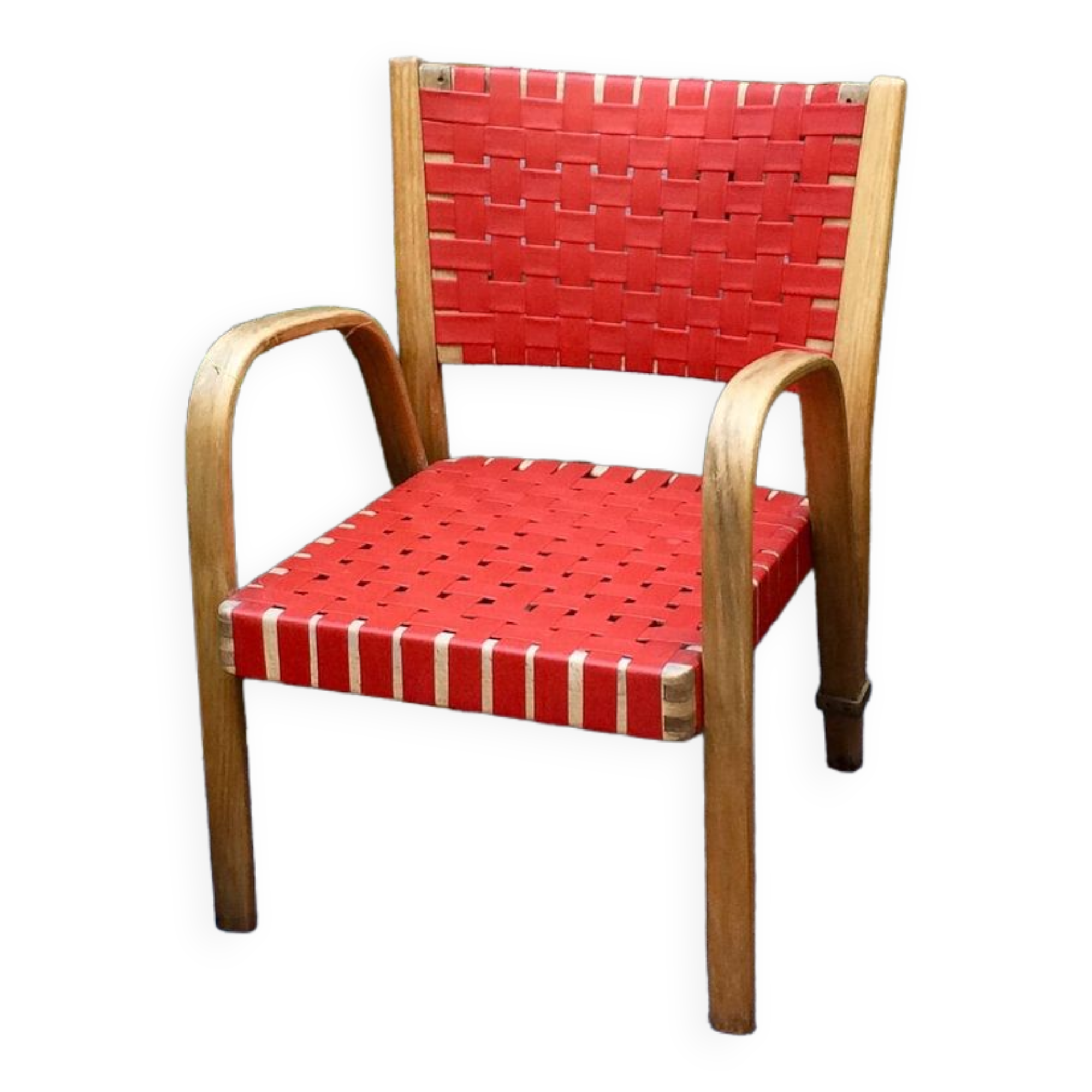 Bow Wood Steiner armchair red slats