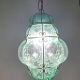Green Seguso Murano Caged Glass Lantern, Italy, 1940s